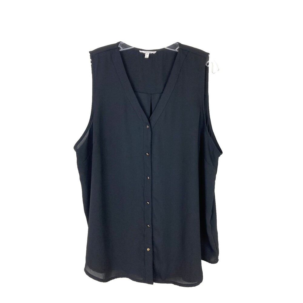 Maurices Women's V-Neck Tunic Top Size 1X Black Gold Buttons Office Business